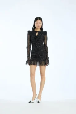 Mini Dresses|Dresses-ROTATE Birger Christensen Printed Long-sleeve Dress Black 1000 Black Comb. color