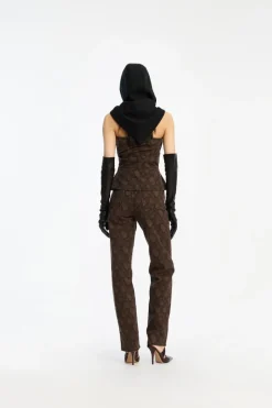 Pants-ROTATE Birger Christensen Printed Straight Jeans Brown Taupe Gray color