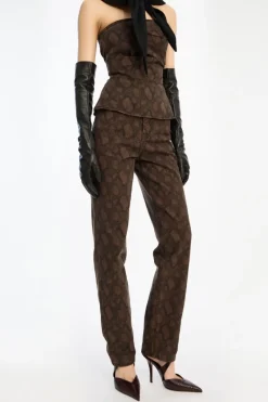 Pants-ROTATE Birger Christensen Printed Straight Jeans Brown Taupe Gray color