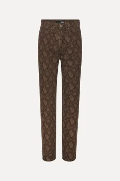 Pants-ROTATE Birger Christensen Printed Straight Jeans Brown Taupe Gray color