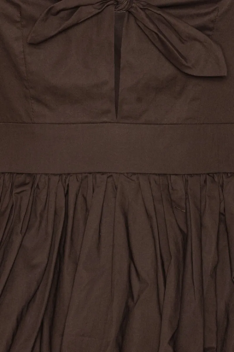 Tops-ROTATE Birger Christensen Puff Sleeve Bubble Top Dark Brown Molé color