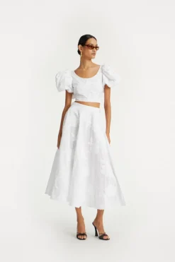 Tops-ROTATE Birger Christensen Puff Sleeve Cotton Top Bright White Bright White color