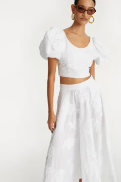 Tops-ROTATE Birger Christensen Puff Sleeve Cotton Top Bright White Bright White color