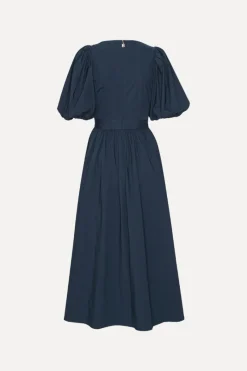 Midi Dresses|Dresses-ROTATE Birger Christensen Puff Sleeve Midi Dress Dark Blue Navy Blazer color