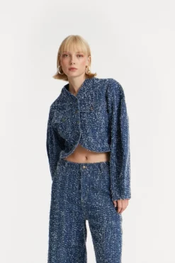 Outerwear-ROTATE Birger Christensen Round Sleeve Denim Jacket Medium Blue Medium Blue Denim color