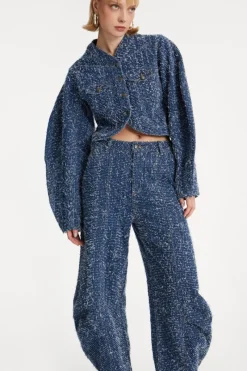 Outerwear-ROTATE Birger Christensen Round Sleeve Denim Jacket Medium Blue Medium Blue Denim color