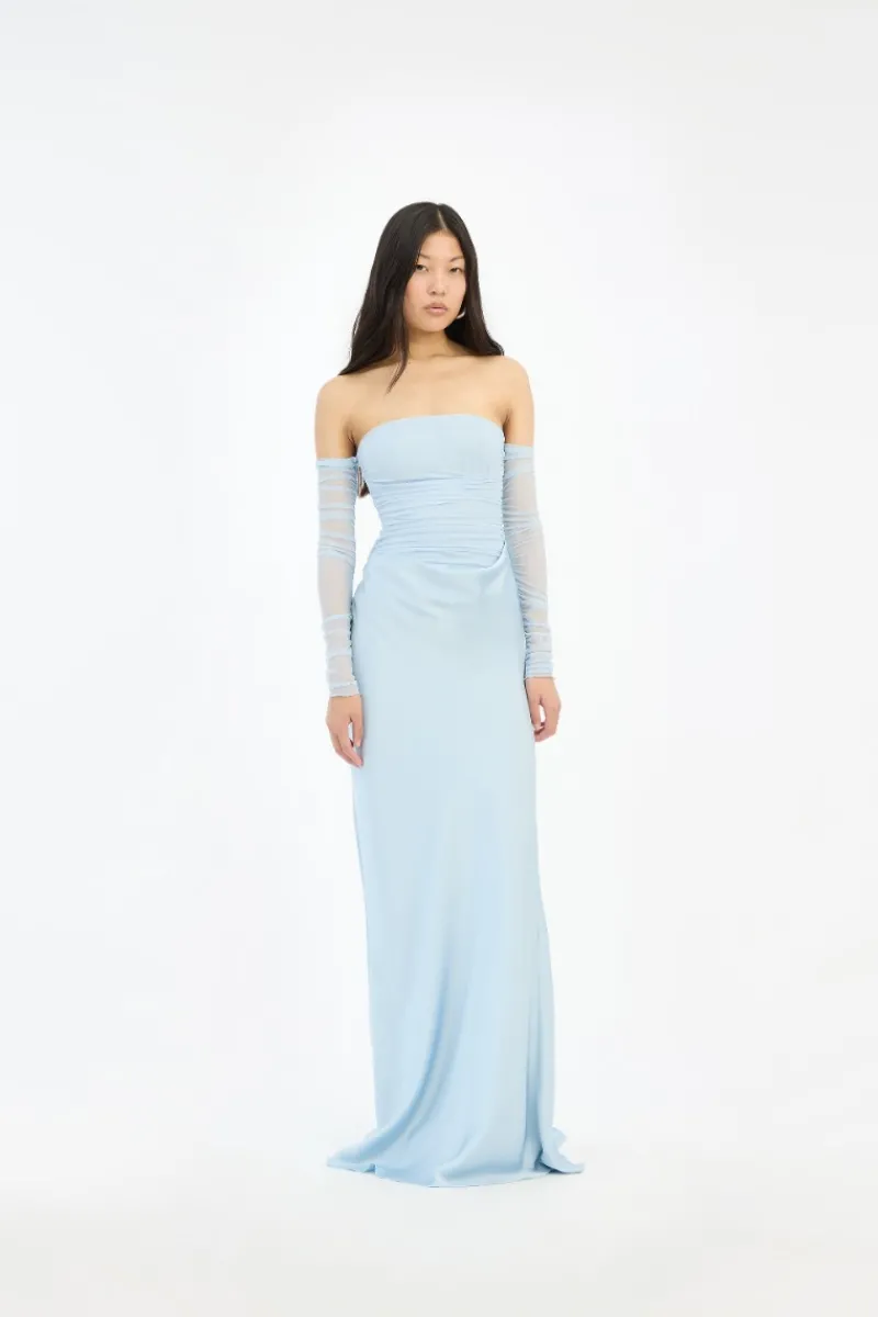 Maxi Dress|Dresses-ROTATE Birger Christensen Ruched Maxi Dress Light Blue Plein Air color