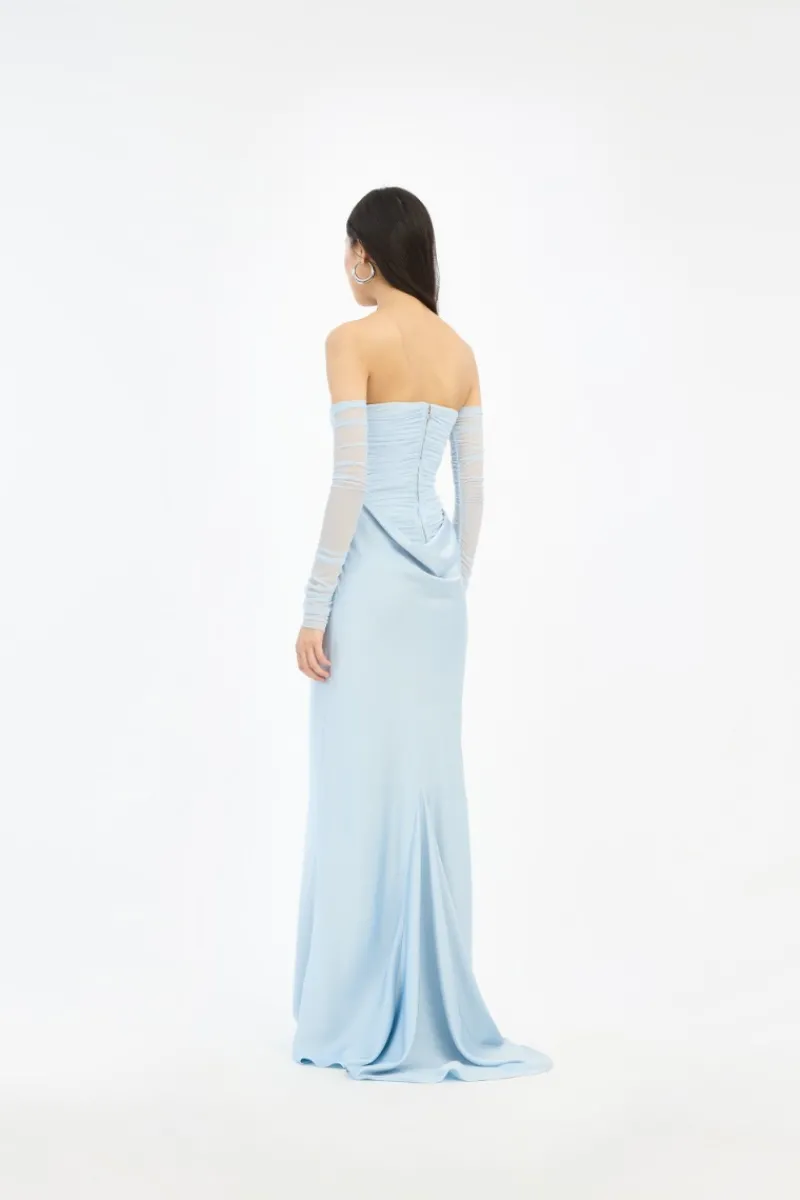 Maxi Dress|Dresses-ROTATE Birger Christensen Ruched Maxi Dress Light Blue Plein Air color
