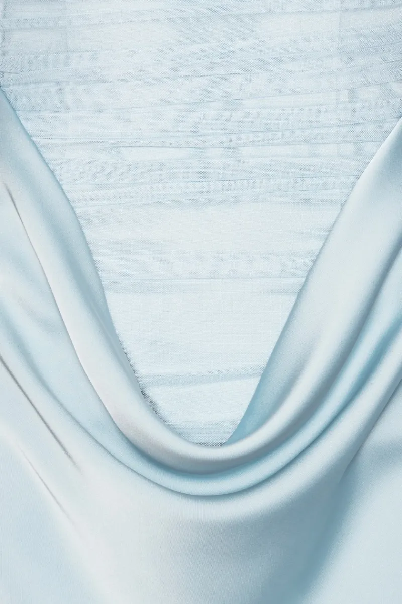 Maxi Dress|Dresses-ROTATE Birger Christensen Ruched Maxi Dress Light Blue Plein Air color