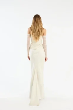 Bridal|Maxi Dress-ROTATE Birger Christensen Ruched Maxi Dress White Snow White color