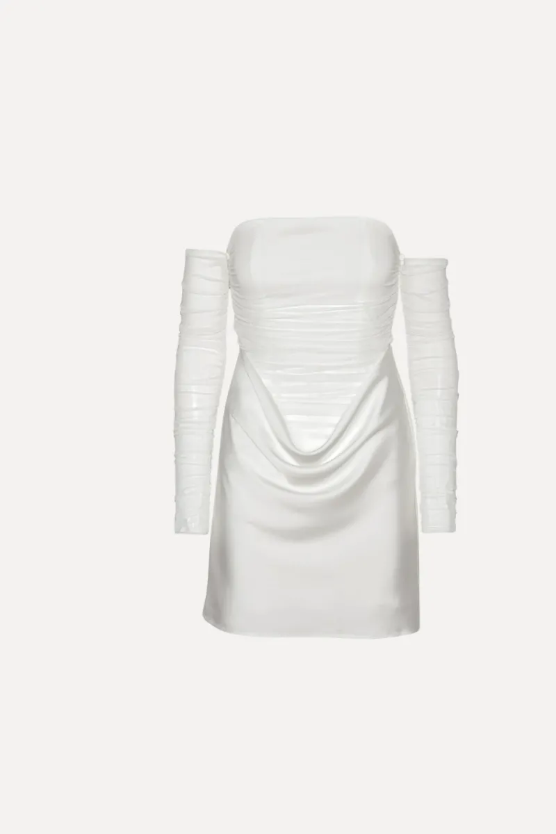 Bridal|Mini Dresses-ROTATE Birger Christensen Ruched Mini Dress White Egret color