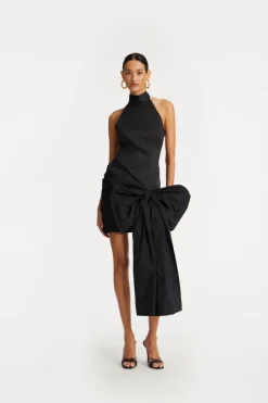 Mini Dresses|Dresses-ROTATE Birger Christensen Satin Bow Dress Black Black color