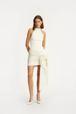 Bridal|Mini Dresses-ROTATE Birger Christensen Satin Bow Dress Creme White Egret color
