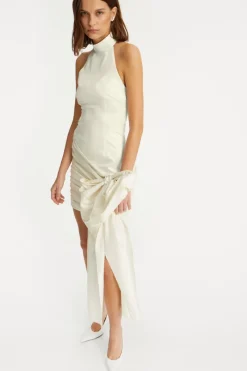 Bridal|Mini Dresses-ROTATE Birger Christensen Satin Bow Dress Creme White Egret color