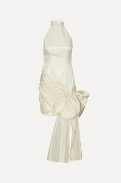 Bridal|Mini Dresses-ROTATE Birger Christensen Satin Bow Dress Creme White Egret color