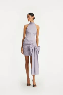 Dresses|Mini Dresses-ROTATE Birger Christensen Satin Bow Dress Purple Lavender Aura color