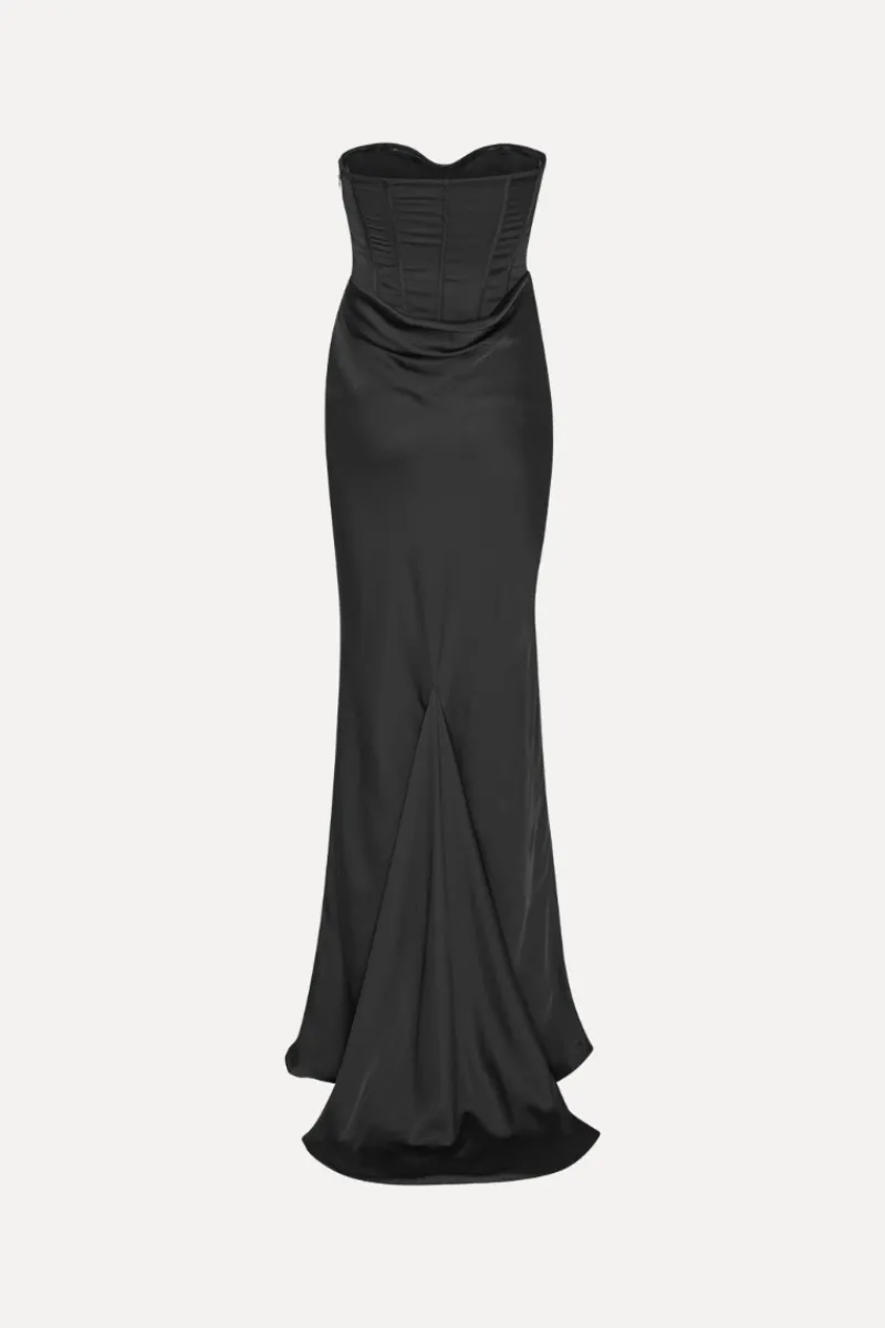 Maxi Dress|Dresses-ROTATE Birger Christensen Satin Corset Maxi Dress Black Black color