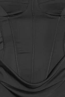 Maxi Dress|Dresses-ROTATE Birger Christensen Satin Corset Maxi Dress Black Black color