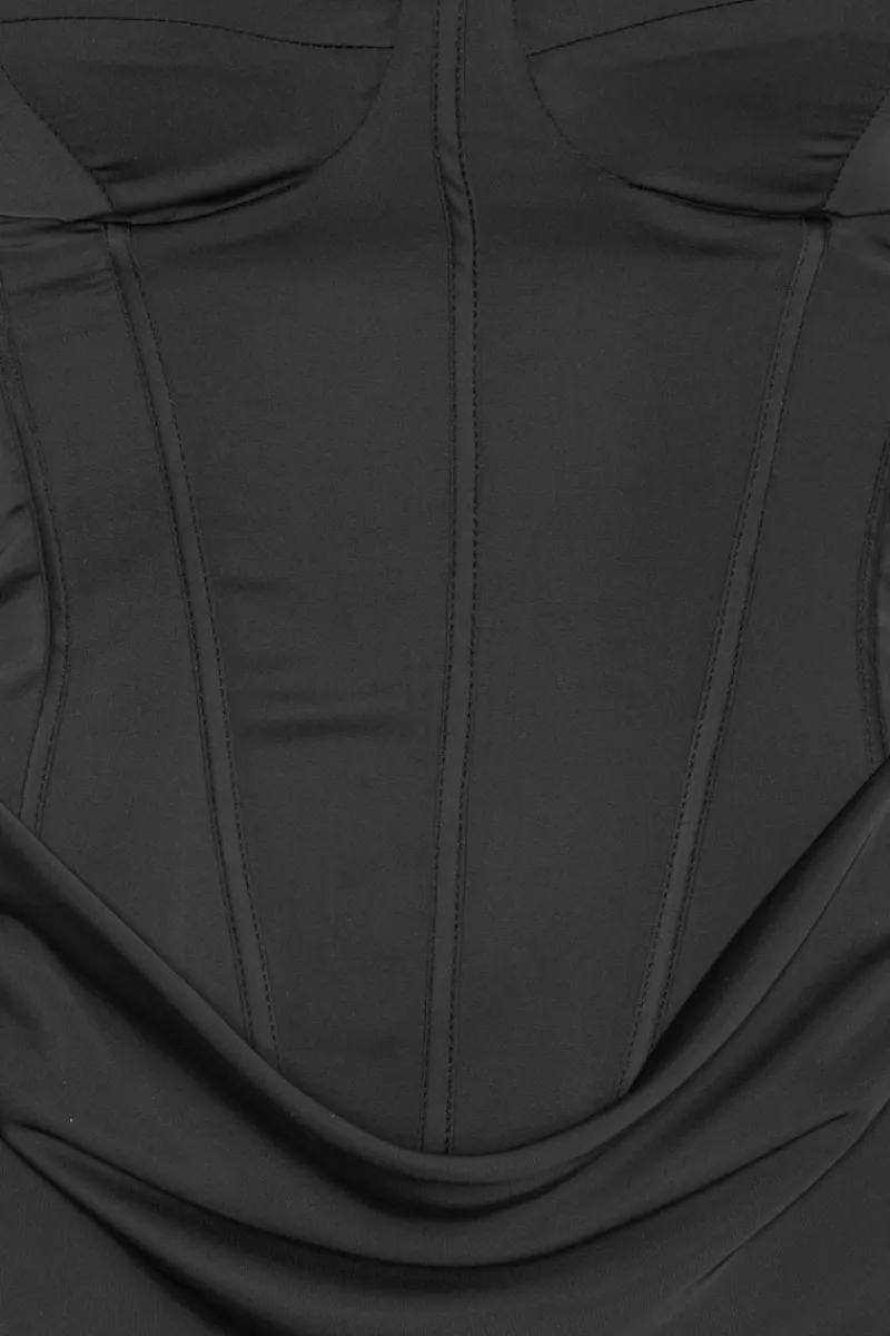 Maxi Dress|Dresses-ROTATE Birger Christensen Satin Corset Maxi Dress Black Black color