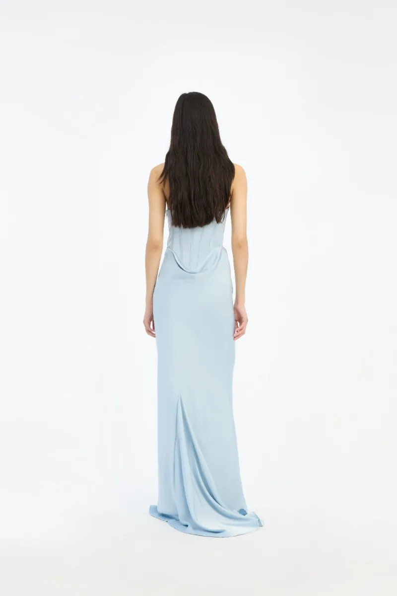Maxi Dress|Dresses-ROTATE Birger Christensen Satin Corset Maxi Dress Light Blue Plein Air color