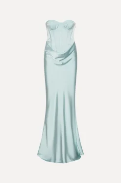 Maxi Dress|Dresses-ROTATE Birger Christensen Satin Corset Maxi Dress Light Blue Plein Air color