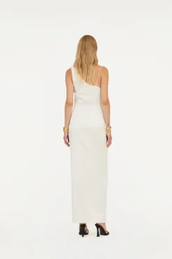 Bridal|Maxi Dress-ROTATE Birger Christensen Satin Draped Dress White Egret color