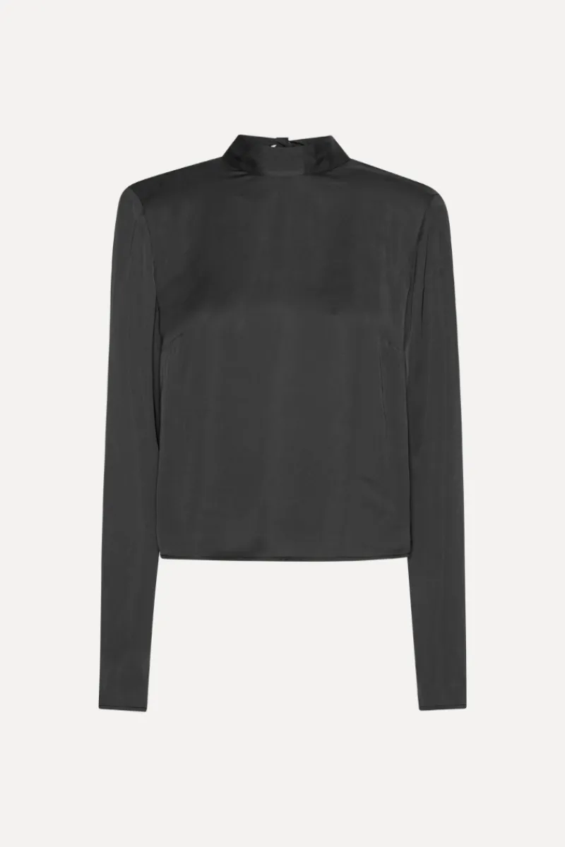 Tops-ROTATE Birger Christensen Satin Drapy Back Top Black Black color