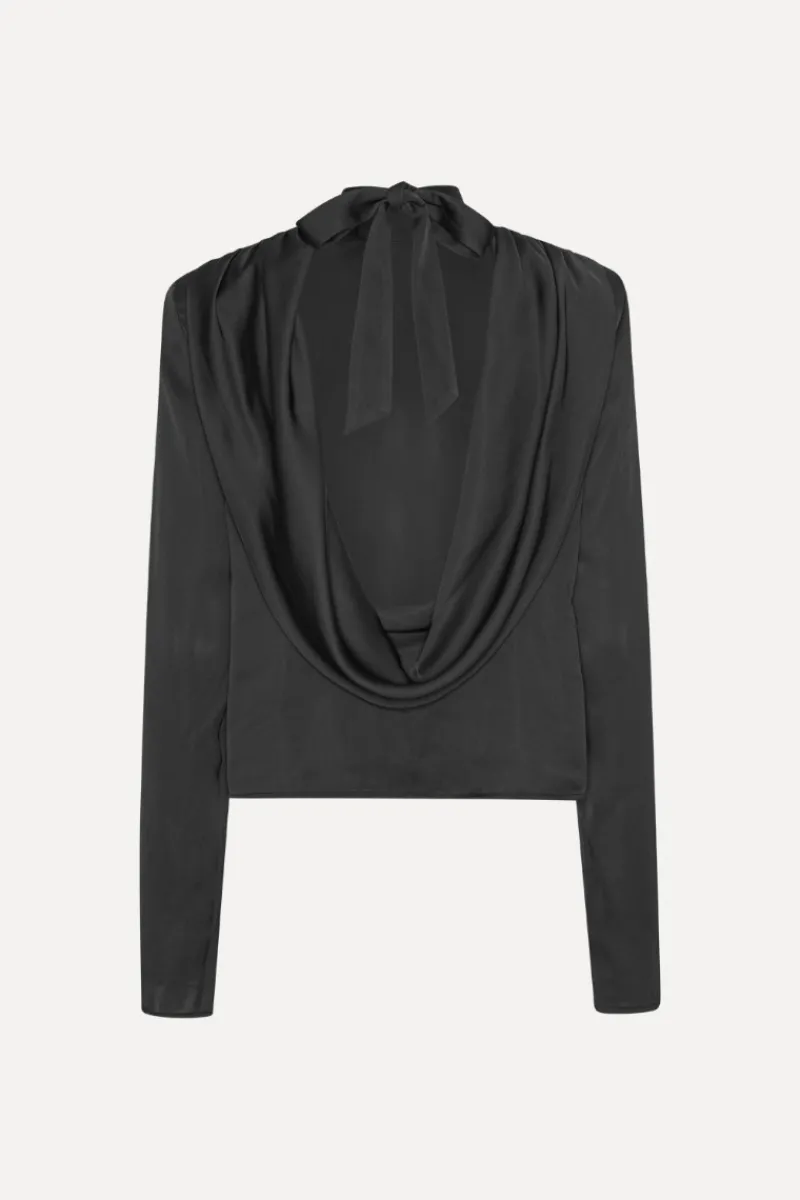 Tops-ROTATE Birger Christensen Satin Drapy Back Top Black Black color
