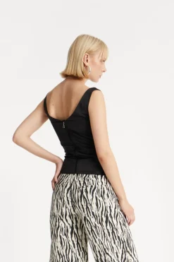 Tops-ROTATE Birger Christensen Satin Fitted Top Black Black color