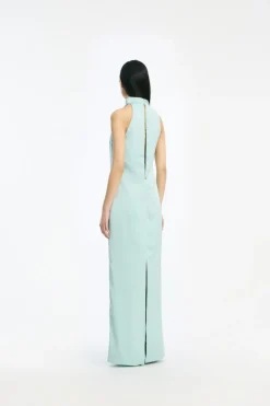 Bridal|Maxi Dress-ROTATE Birger Christensen Satin Halterneck Dress Dusty Blue Blue Haze color