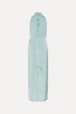 Bridal|Maxi Dress-ROTATE Birger Christensen Satin Halterneck Dress Dusty Blue Blue Haze color
