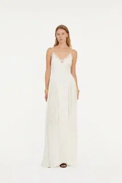 Bridal|Maxi Dress-ROTATE Birger Christensen Satin Lace Maxi Dress White Egret color