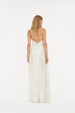Bridal|Maxi Dress-ROTATE Birger Christensen Satin Lace Maxi Dress White Egret color