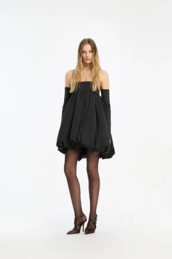 Mini Dresses|Dresses-ROTATE Birger Christensen Satin Ls Bubble Dress Black Black color