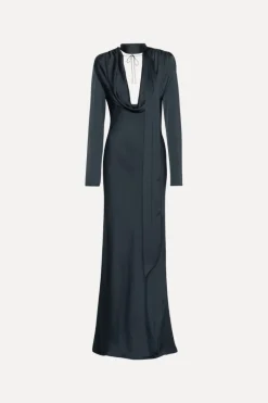 Maxi Dress|Dresses-ROTATE Birger Christensen Satin Maxi Drapy Dress Dark Blue Sky Captain (Dark Blue) color