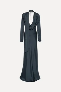 Maxi Dress|Dresses-ROTATE Birger Christensen Satin Maxi Drapy Dress Dark Blue Sky Captain (Dark Blue) color