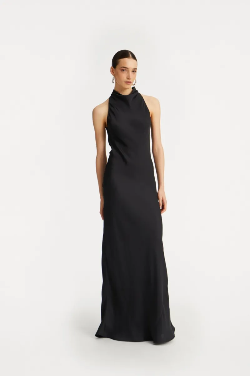 Maxi Dress|Dresses-ROTATE Birger Christensen Satin Maxi Dress Black Black color