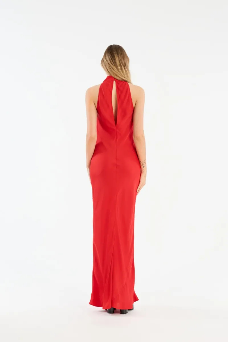 Maxi Dress|Dresses-ROTATE Birger Christensen Satin Maxi Dress Red Racing Red color
