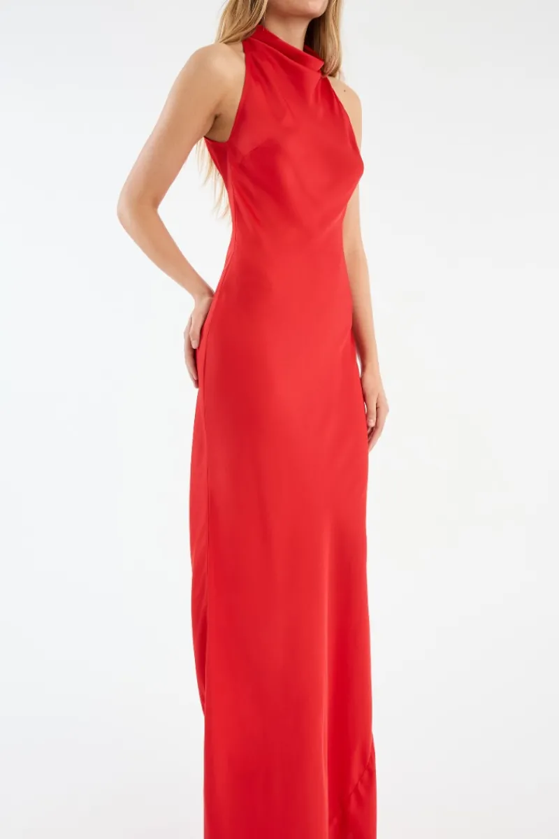 Maxi Dress|Dresses-ROTATE Birger Christensen Satin Maxi Dress Red Racing Red color
