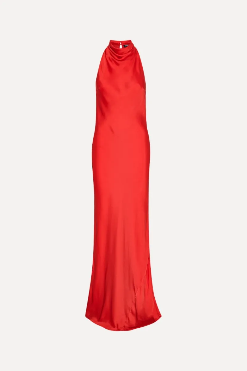 Maxi Dress|Dresses-ROTATE Birger Christensen Satin Maxi Dress Red Racing Red color