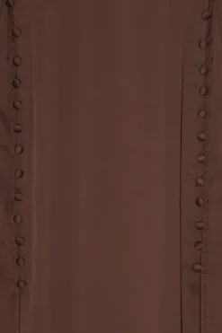 Maxi Dress|Dresses-ROTATE Birger Christensen Satin Maxi Ls Dress Dark Brown CHICORY COFFEE color