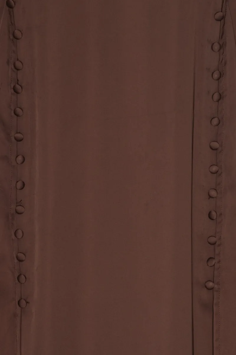 Maxi Dress|Dresses-ROTATE Birger Christensen Satin Maxi Ls Dress Dark Brown CHICORY COFFEE color