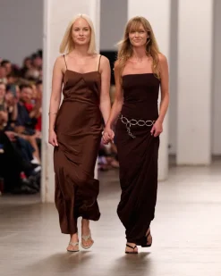 Maxi Dress-ROTATE Birger Christensen Satin Maxi Slip Dress Dark Brown Potting Soil color