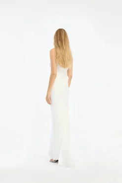 Maxi Dress|Dresses-ROTATE Birger Christensen Satin Maxi Train Dress White Egret color