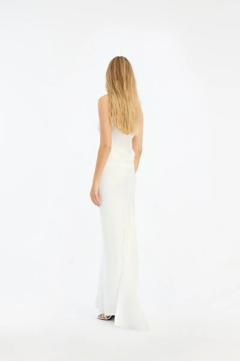 Maxi Dress|Dresses-ROTATE Birger Christensen Satin Maxi Train Dress White Egret color