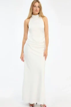 Maxi Dress|Dresses-ROTATE Birger Christensen Satin Maxi Train Dress White Egret color
