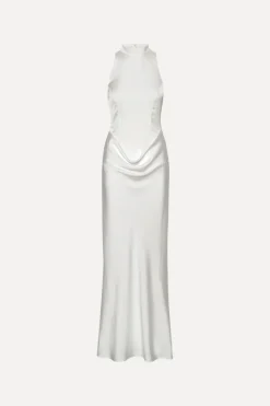 Maxi Dress|Dresses-ROTATE Birger Christensen Satin Maxi Train Dress White Egret color