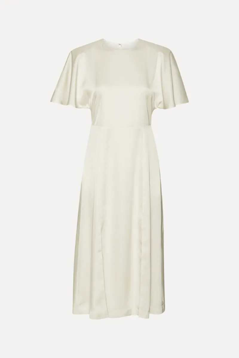 Bridal|Midi Dresses-ROTATE Birger Christensen Satin Midi Slit Dress Creme White Egret color