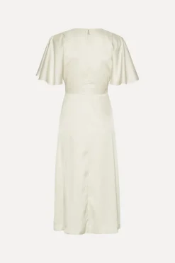 Bridal|Midi Dresses-ROTATE Birger Christensen Satin Midi Slit Dress Creme White Egret color