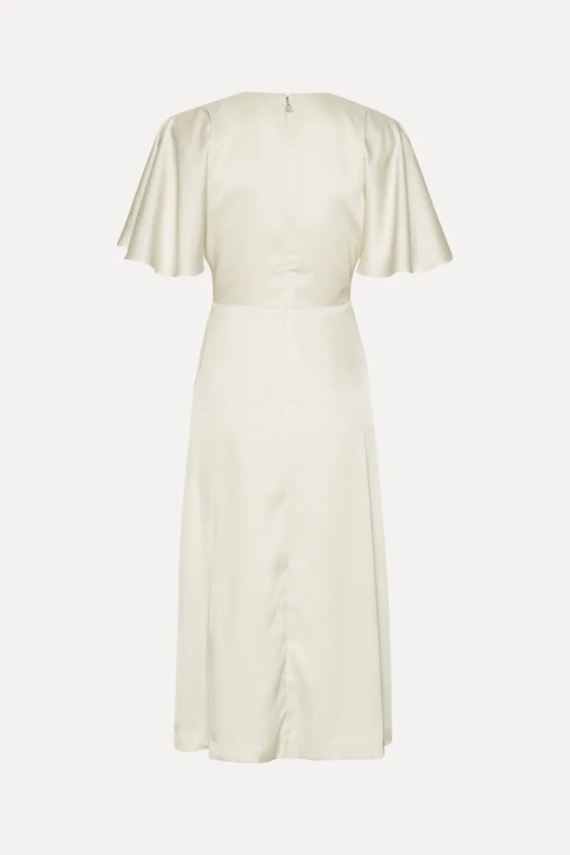 Bridal|Midi Dresses-ROTATE Birger Christensen Satin Midi Slit Dress Creme White Egret color